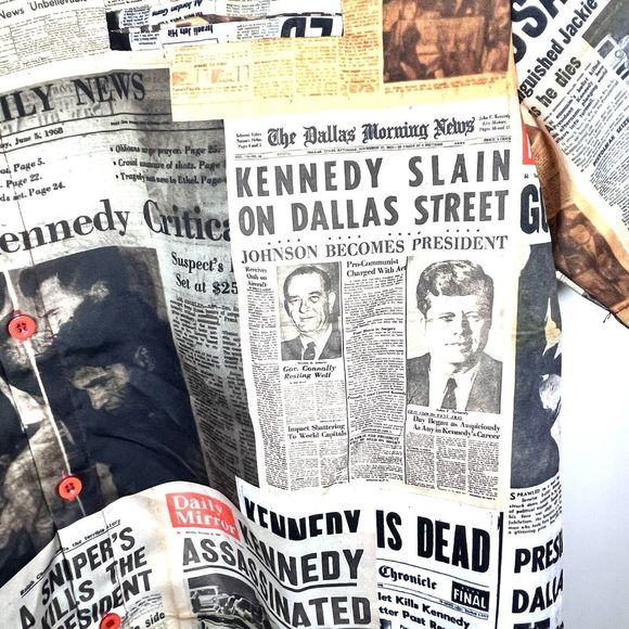 RARE NWT Western Evil Kennedy Newspaper Button Up Shirt Size Medium - Picture 7 of 8